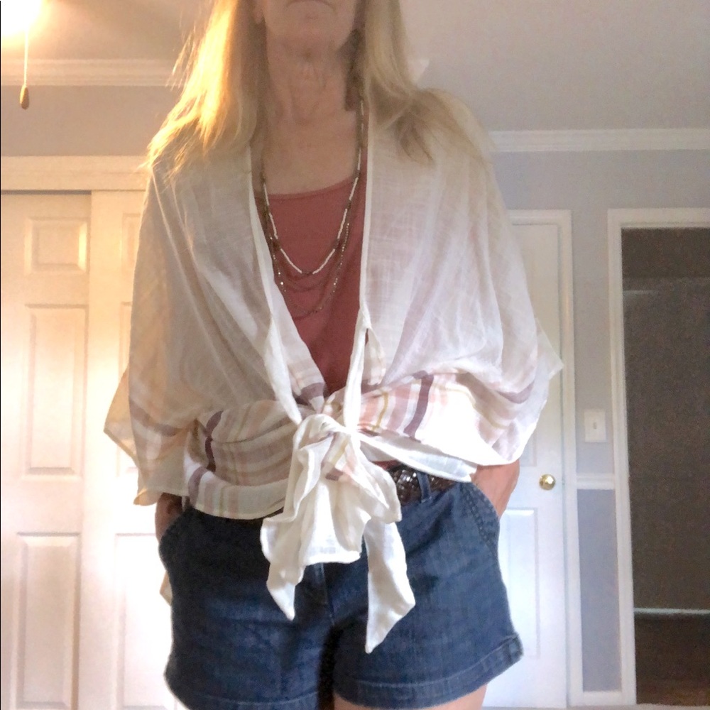 “Universal Thread” tie front kimono top w/matching racer-back rib tank set - 1sz